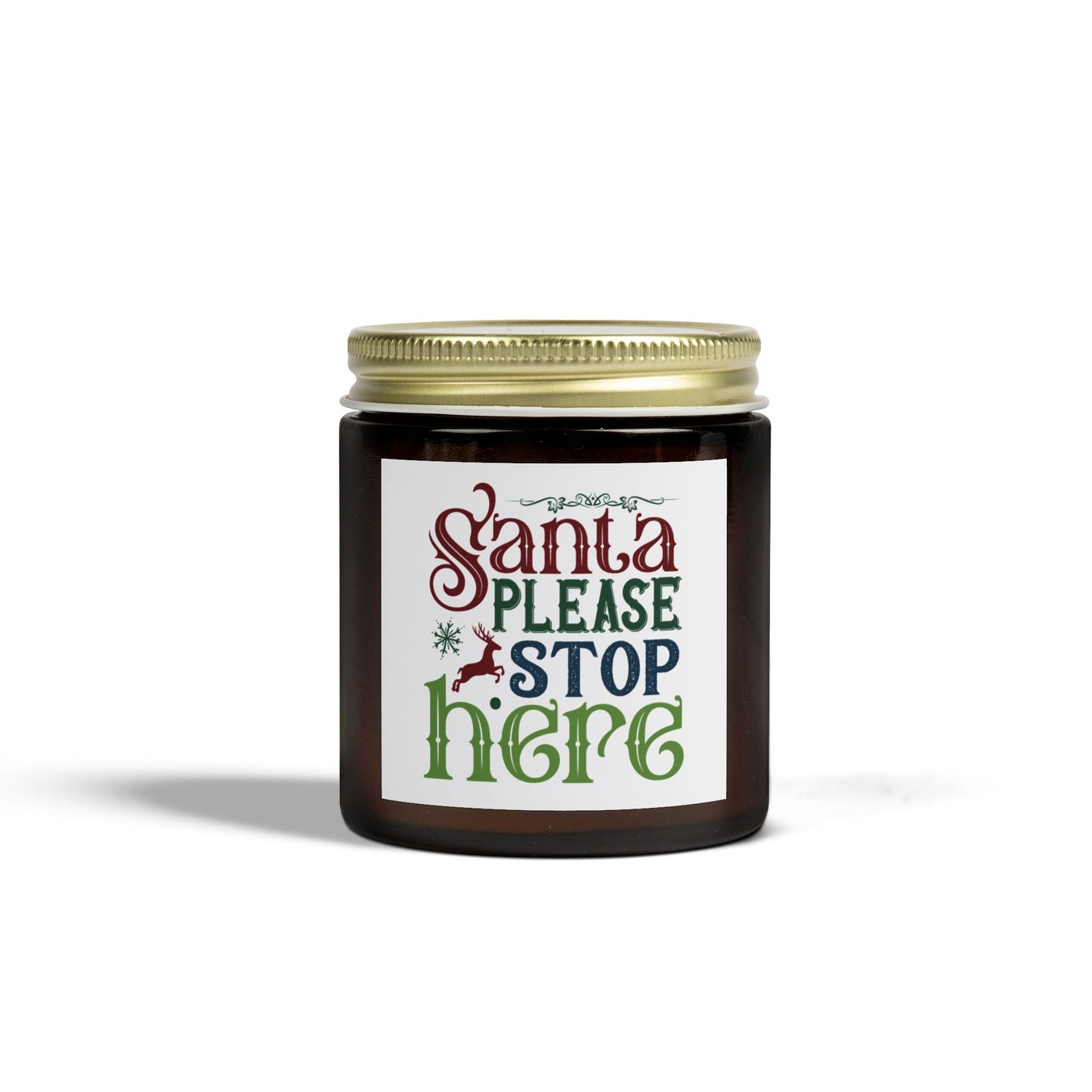 Christmas Themed Scented Coconut Apricot Candles (4oz, 9oz) Please Stop Here Santa!