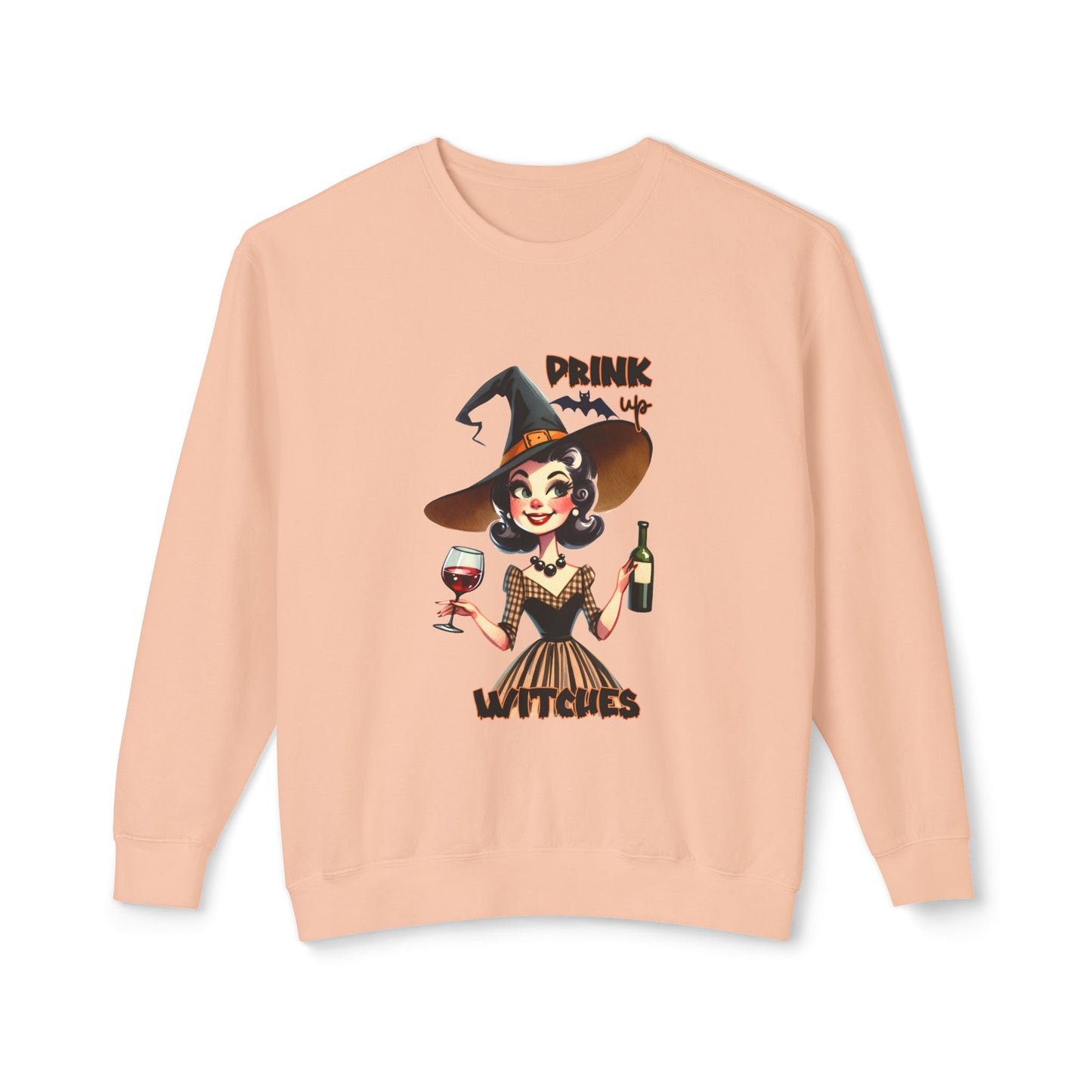 Halloween Themed  Crewneck Sweatshirt Witches and Wine Are Fine at The Halloween Time. Have a Witchy Halloween