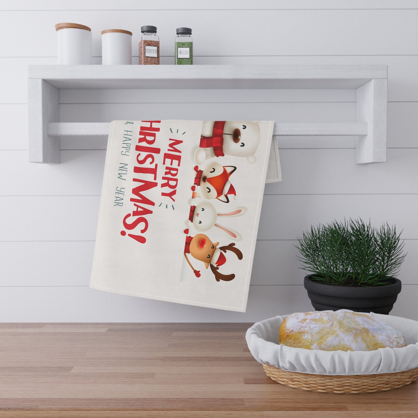 Merry Christmas and Happy New Year Kitchen Tea Towel