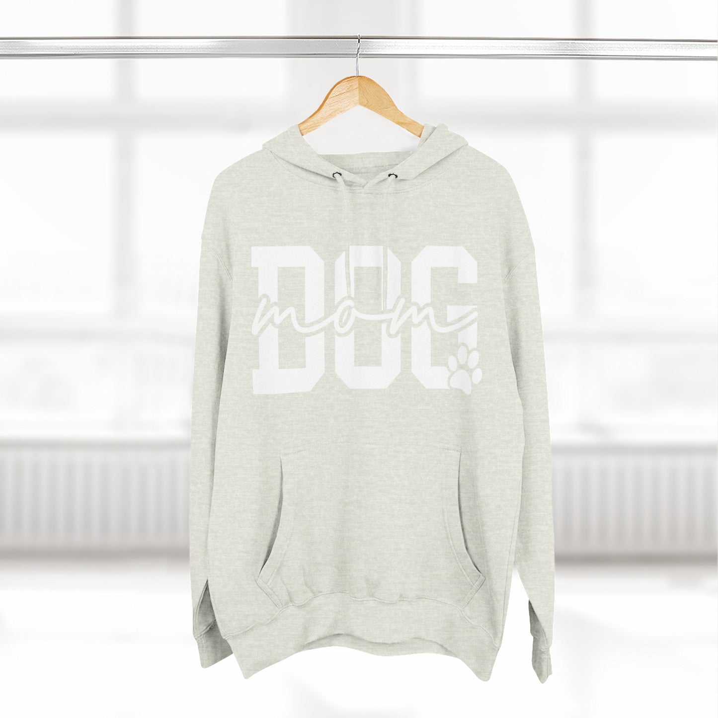Dog Mom Hoodie — Cozy Fleece Pullover with 'Dog Mom' Script & Paw Graphic