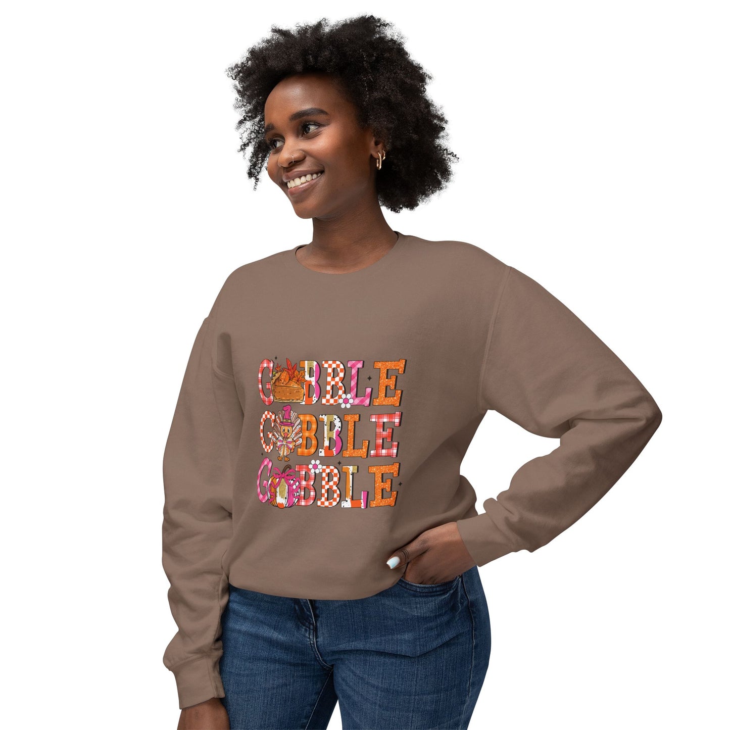 Women's Thanksgiving Unisex Lightweight Crewneck Sweatshirt Turkeys Go Gobble Gobble Gobble