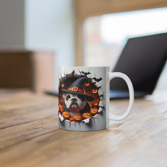 Festive Halloween Ceramic Mug 11oz Bulldogs Love Halloween. Have a Safe Night of Trick or Treating.