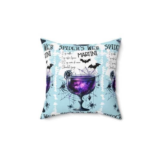 Halloween Themed Square Pillow All Over Print Design Spiders Web Martini