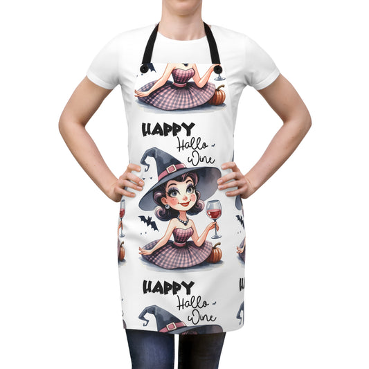 Halloween Themed Apron All Over Print Design Lets Get Cooking and Drinking Wine. Trick or Treat!