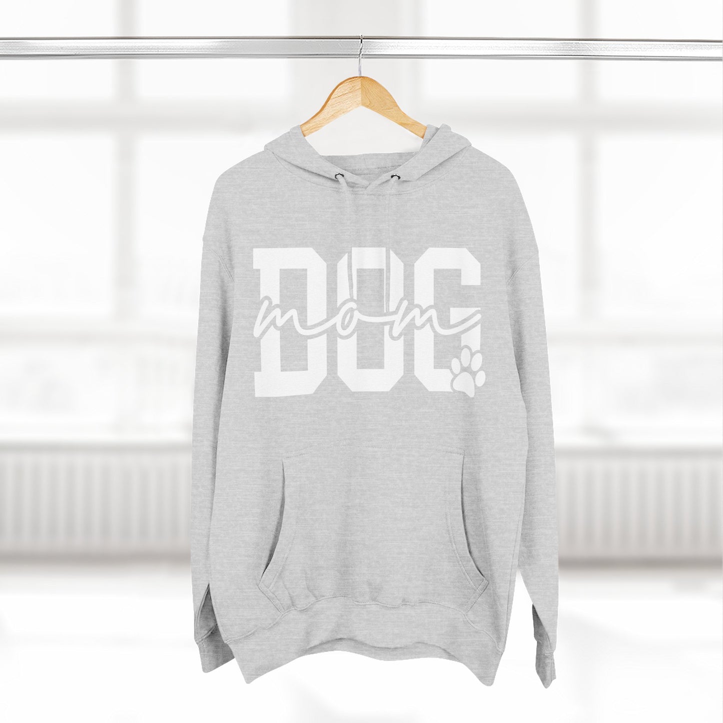 Dog Mom Hoodie — Cozy Fleece Pullover with 'Dog Mom' Script & Paw Graphic