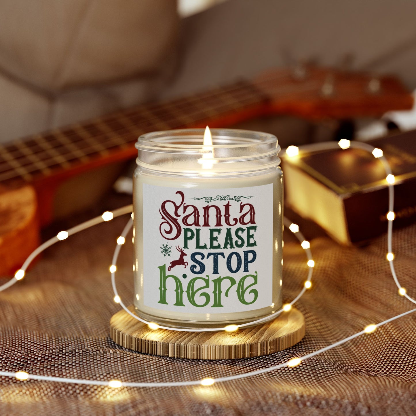 Christmas Themed Scented Coconut Apricot Candles (4oz, 9oz) Please Stop Here Santa!