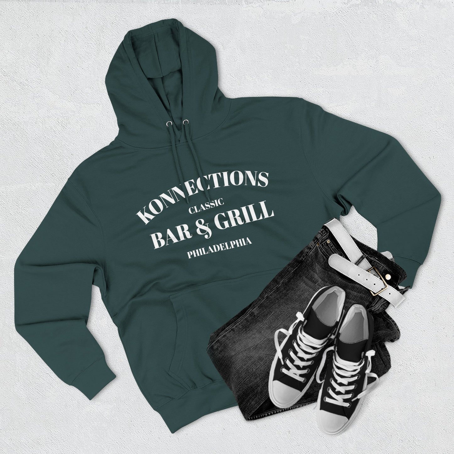 Konnections Classic Bar and Grill Philadelphia Hoodie — Minimal Logo Fleece Pullover