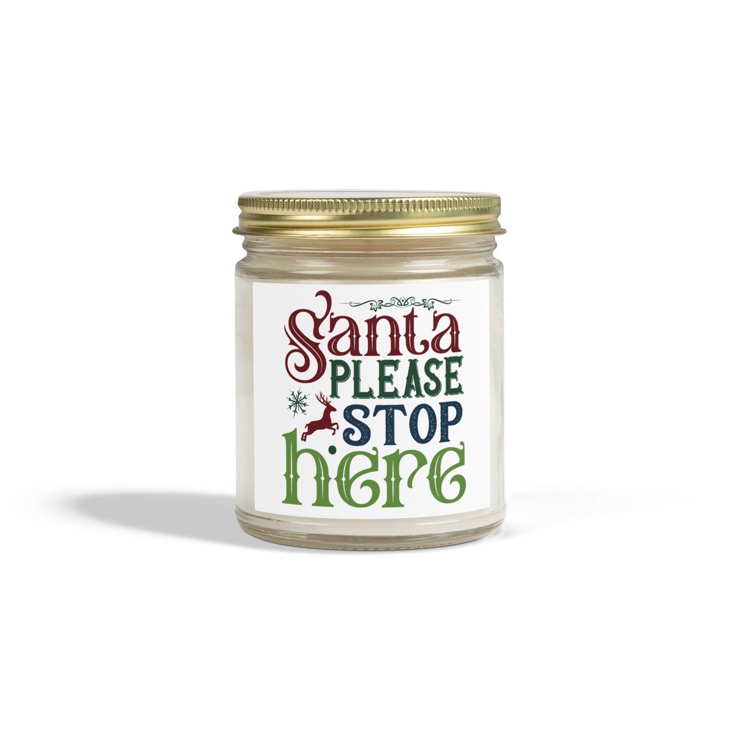 Christmas Themed Scented Coconut Apricot Candles (4oz, 9oz) Please Stop Here Santa!