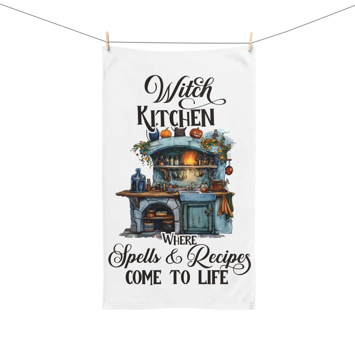 Halloween Themed Hand Towel Where Spells and Recipes Come to Life. Have a Safe Night of Trick Or Treating Everyone!