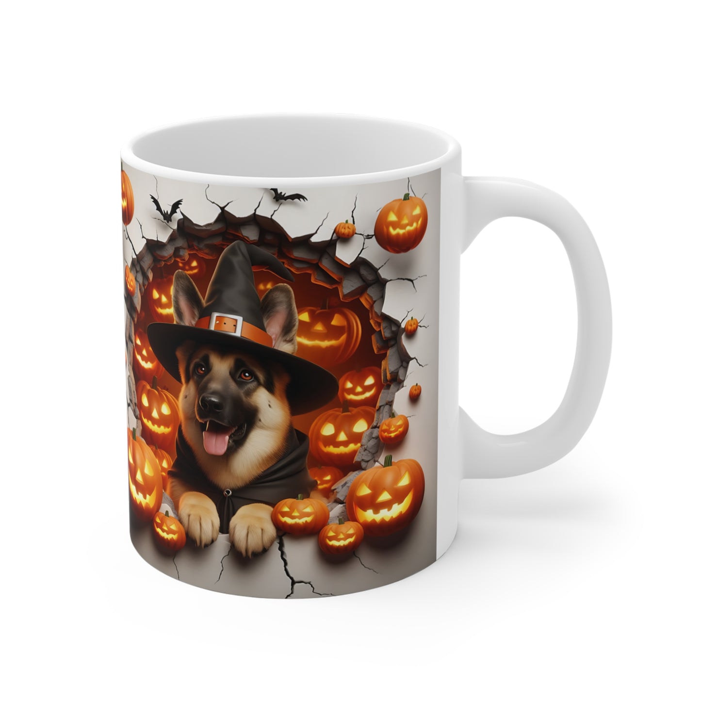 Festive Halloween Ceramic Mug 11oz German Shepards and Creepy Pumpkins