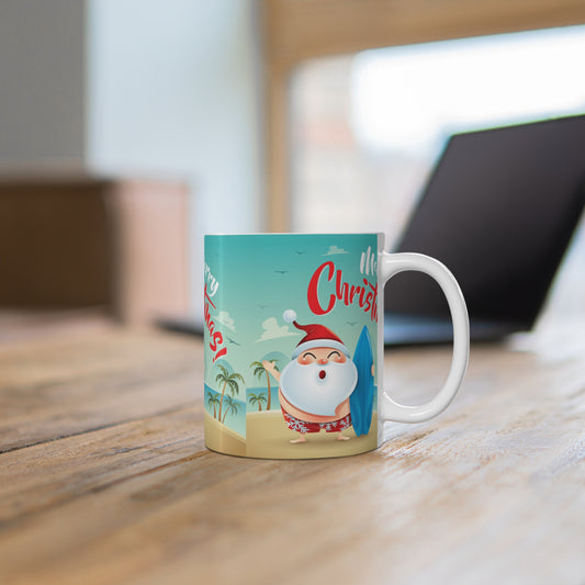 Festive Christmas Ceramic Mug 11oz Santa Claus and the Beach