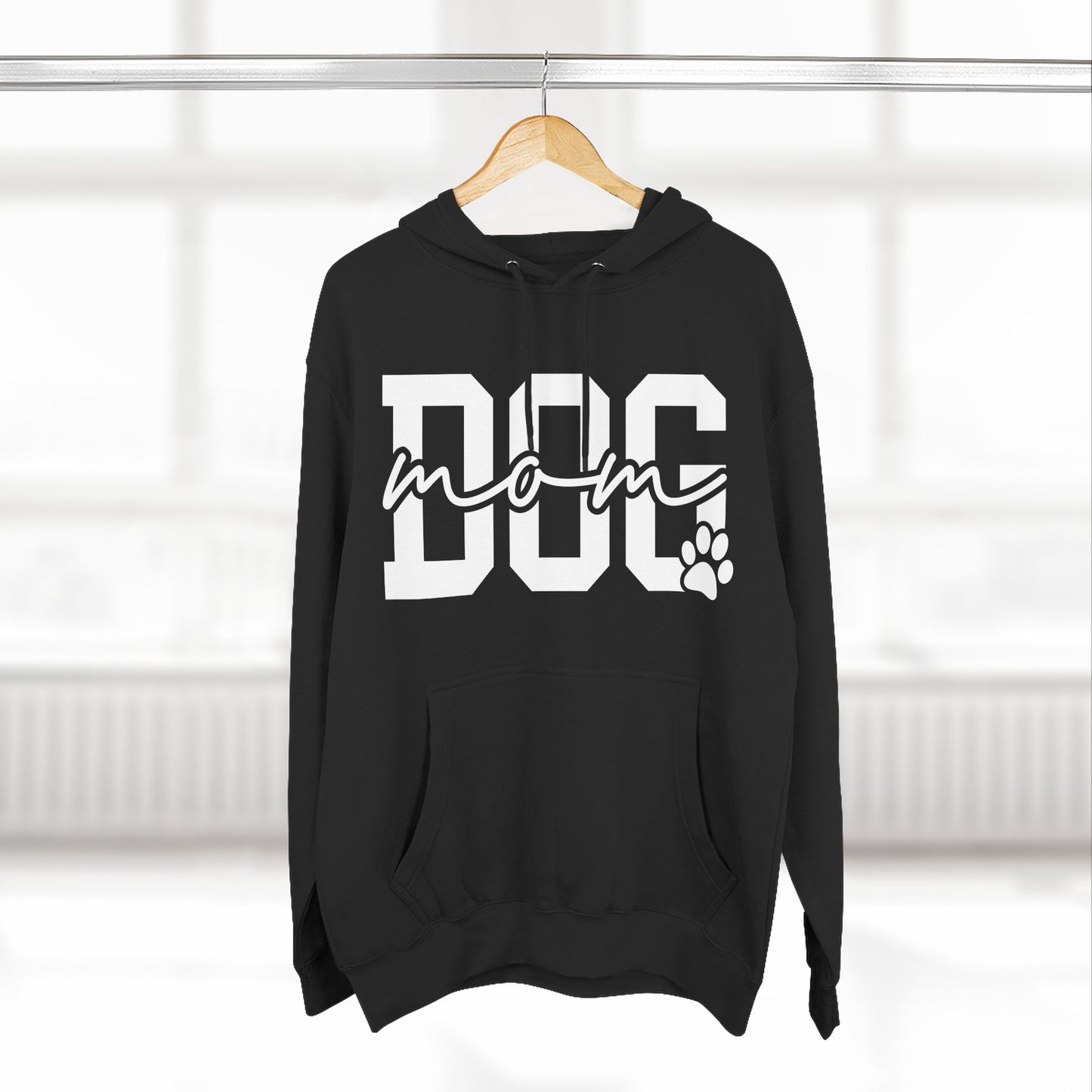 Dog Mom Hoodie — Cozy Fleece Pullover with 'Dog Mom' Script & Paw Graphic