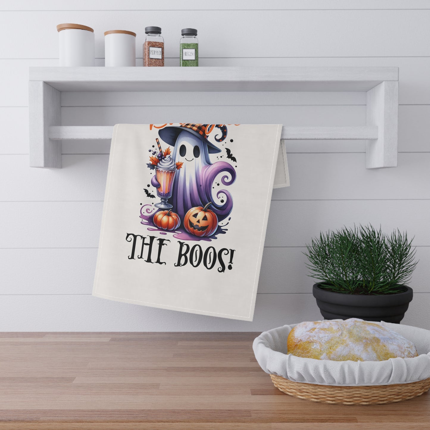 Festive Halloween Tea Towel (cotton, poly) This Ghost Is Hoping You Brought The Boos