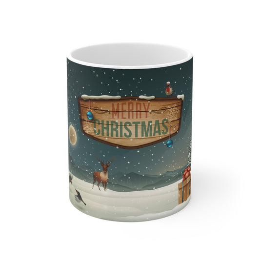 Merry Christmas and Happy Holidays Hot Beverage Mug 11oz