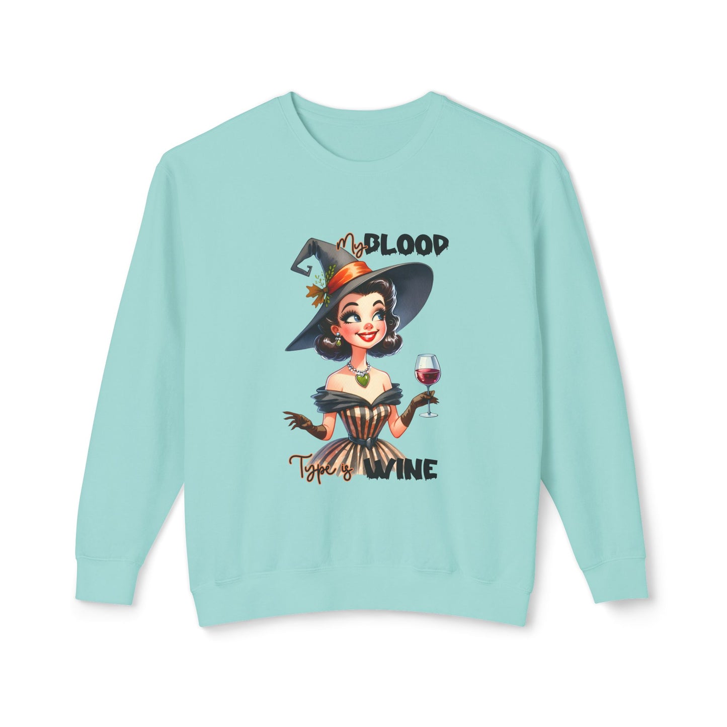 Halloween Themed Crewneck Sweatshirt Ghosts and Goblins Like Witches That Drink Wine. Safe Halloween Everyone!