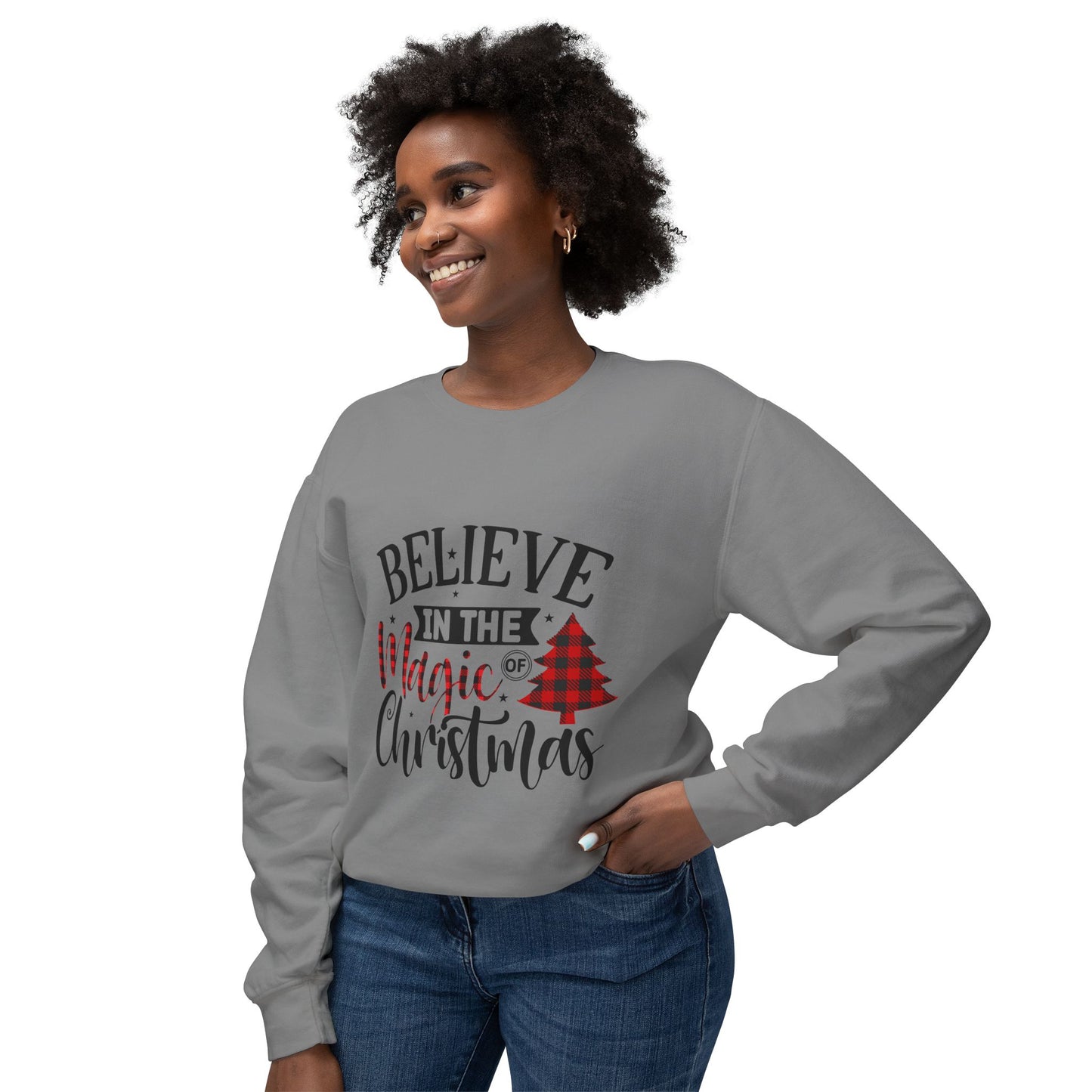 Women's Christmas Unisex Lightweight Crewneck Sweatshirt Believe In The Power Of Christmas Magic