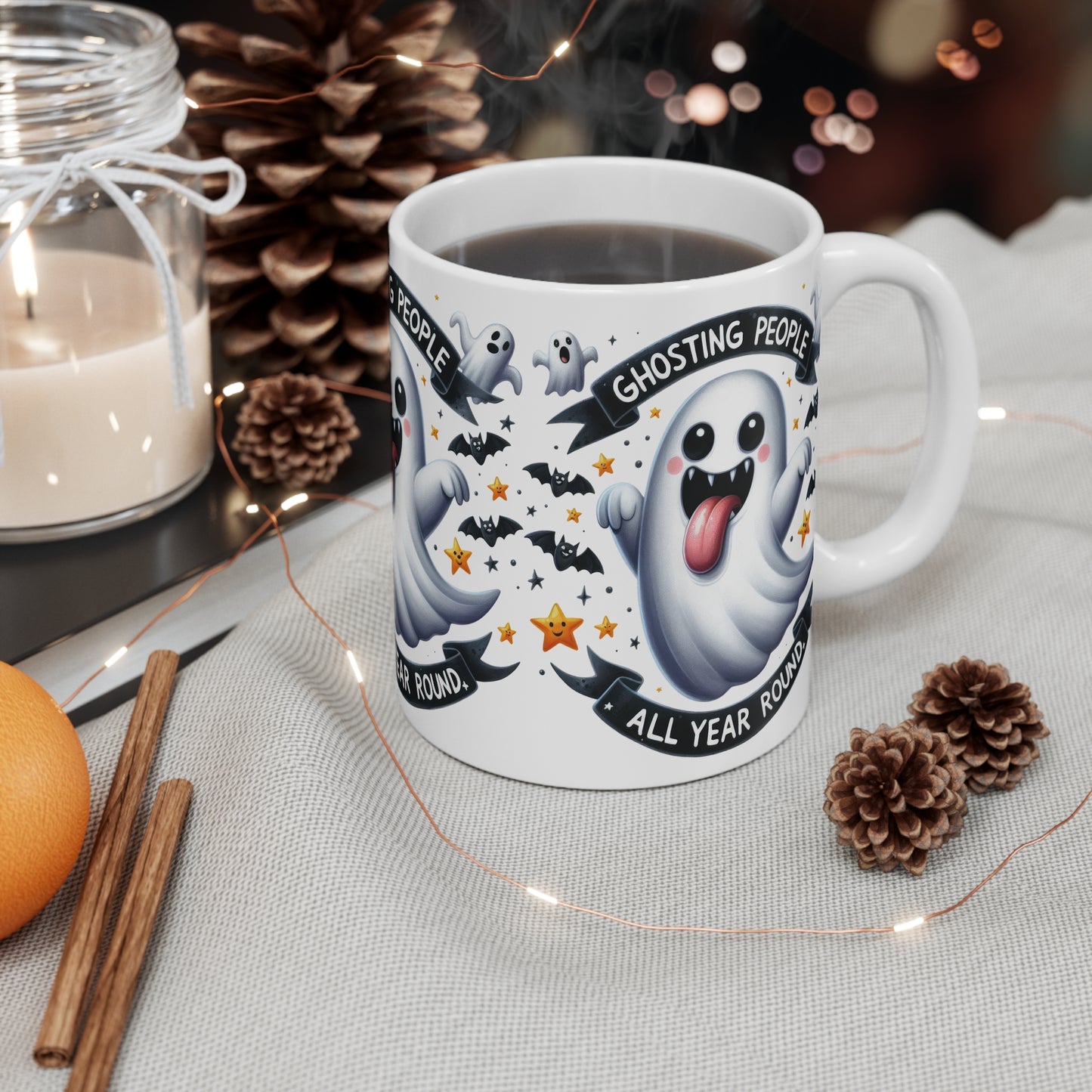 Festive Halloween Ceramic Mug 11oz Ghosting People All Year Long