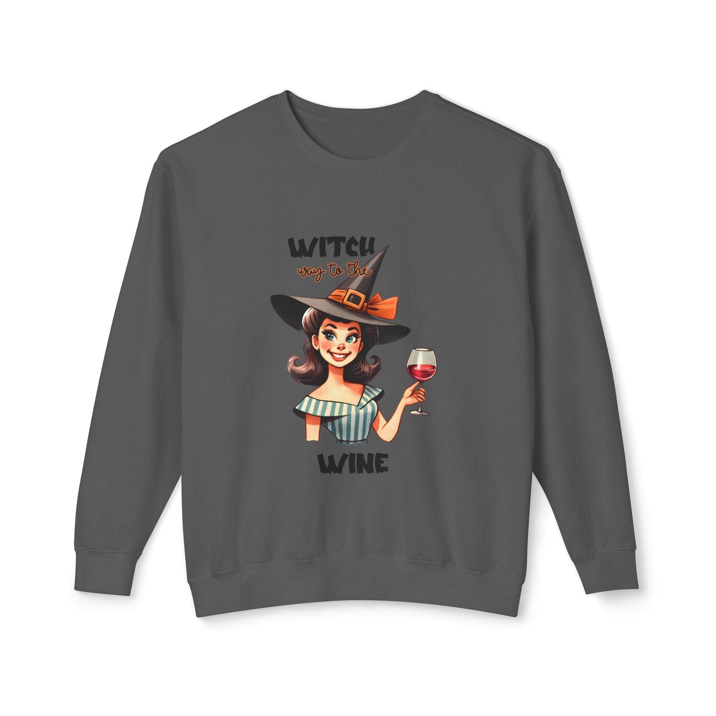 Halloween Themed Crewneck Sweatshirt Witches Prefer Drinking Wine at Halloween