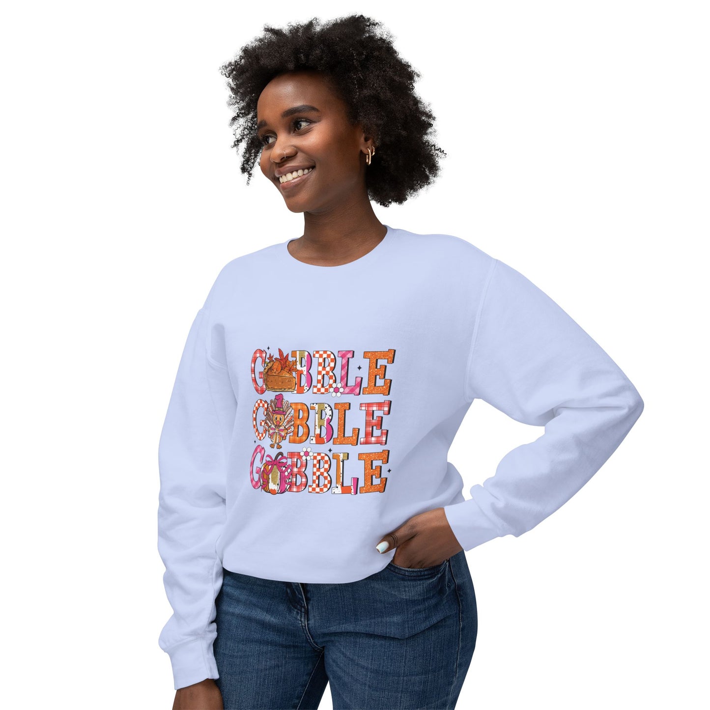 Women's Thanksgiving Unisex Lightweight Crewneck Sweatshirt Turkeys Go Gobble Gobble Gobble