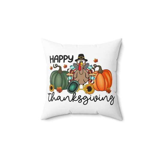 Festive Thanksgiving Spun Polyester Square Pillow Turkeys Wishing You a Happy Thanksgiving