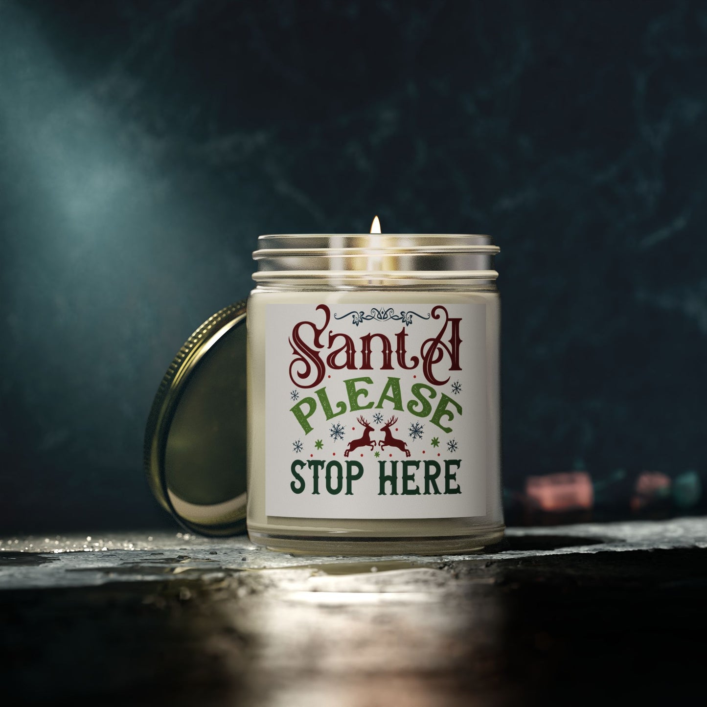 Christmas Themed Scented Coconut Apricot Candles (4oz, 9oz) Santa Please Stop Here