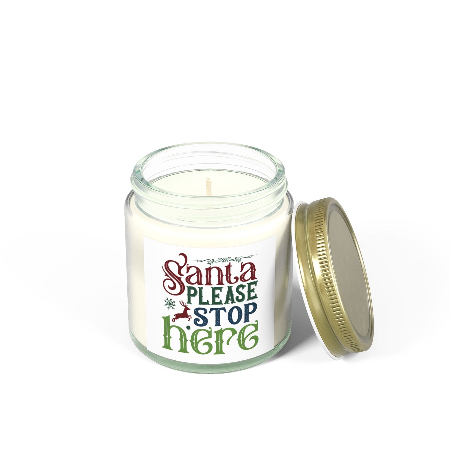 Christmas Themed Scented Coconut Apricot Candles (4oz, 9oz) Please Stop Here Santa!