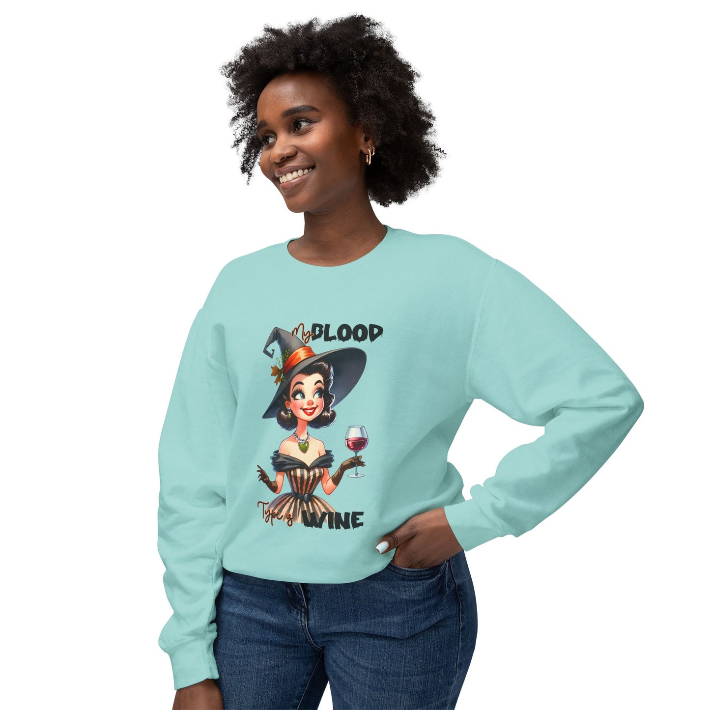 Halloween Themed Crewneck Sweatshirt Ghosts and Goblins Like Witches That Drink Wine. Safe Halloween Everyone!