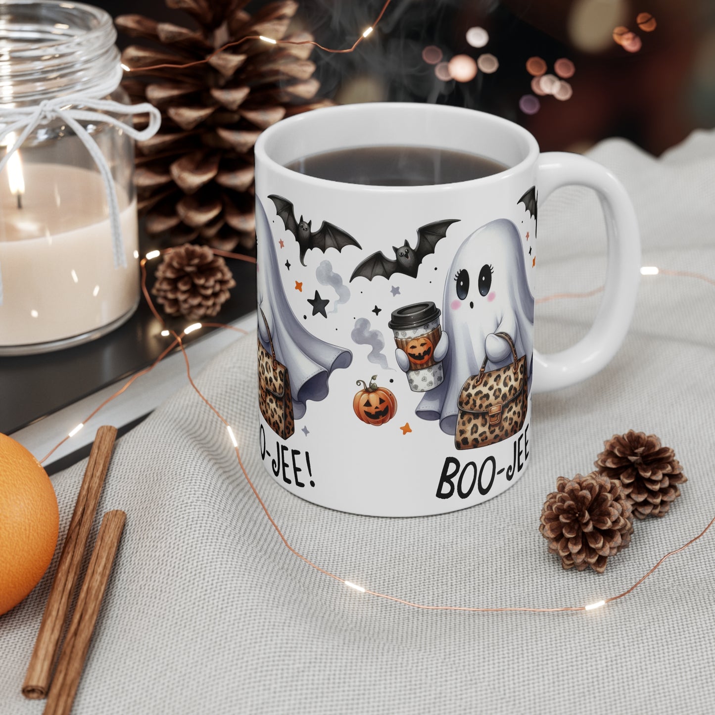 Festive Halloween Ceramic Mug 11oz Ghost Quotes Boo-Jee!