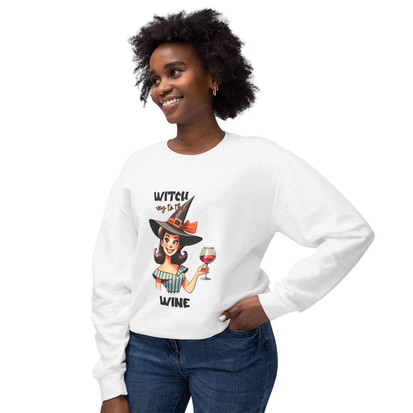 Halloween Themed Crewneck Sweatshirt Witches Prefer Drinking Wine at Halloween