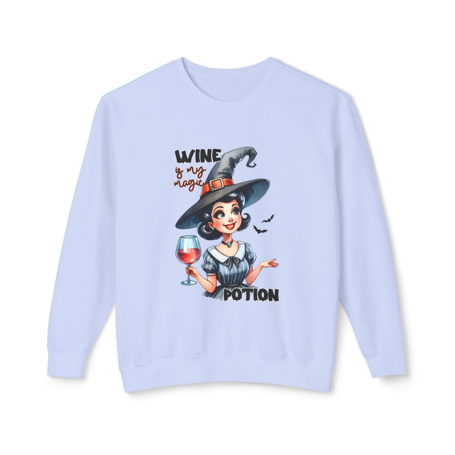 Halloween Themed Crewneck Sweatshirt Witches Drinking Wine With Goblins and Ghouls at Halloween Time