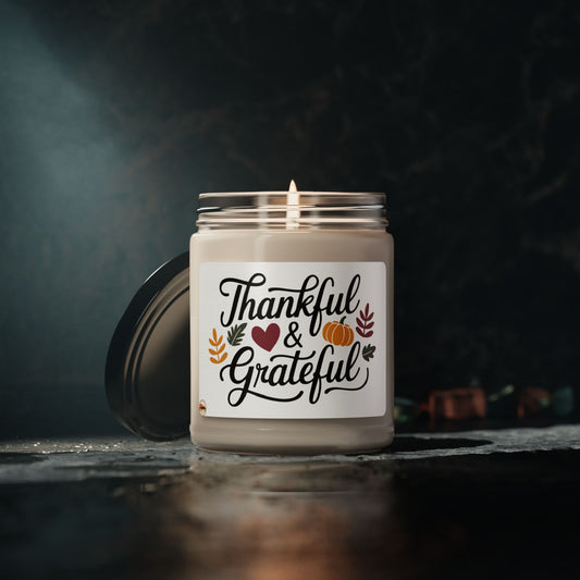 Thanksgiving Themed Scented Soy Candle, 9oz Thankful and Grateful