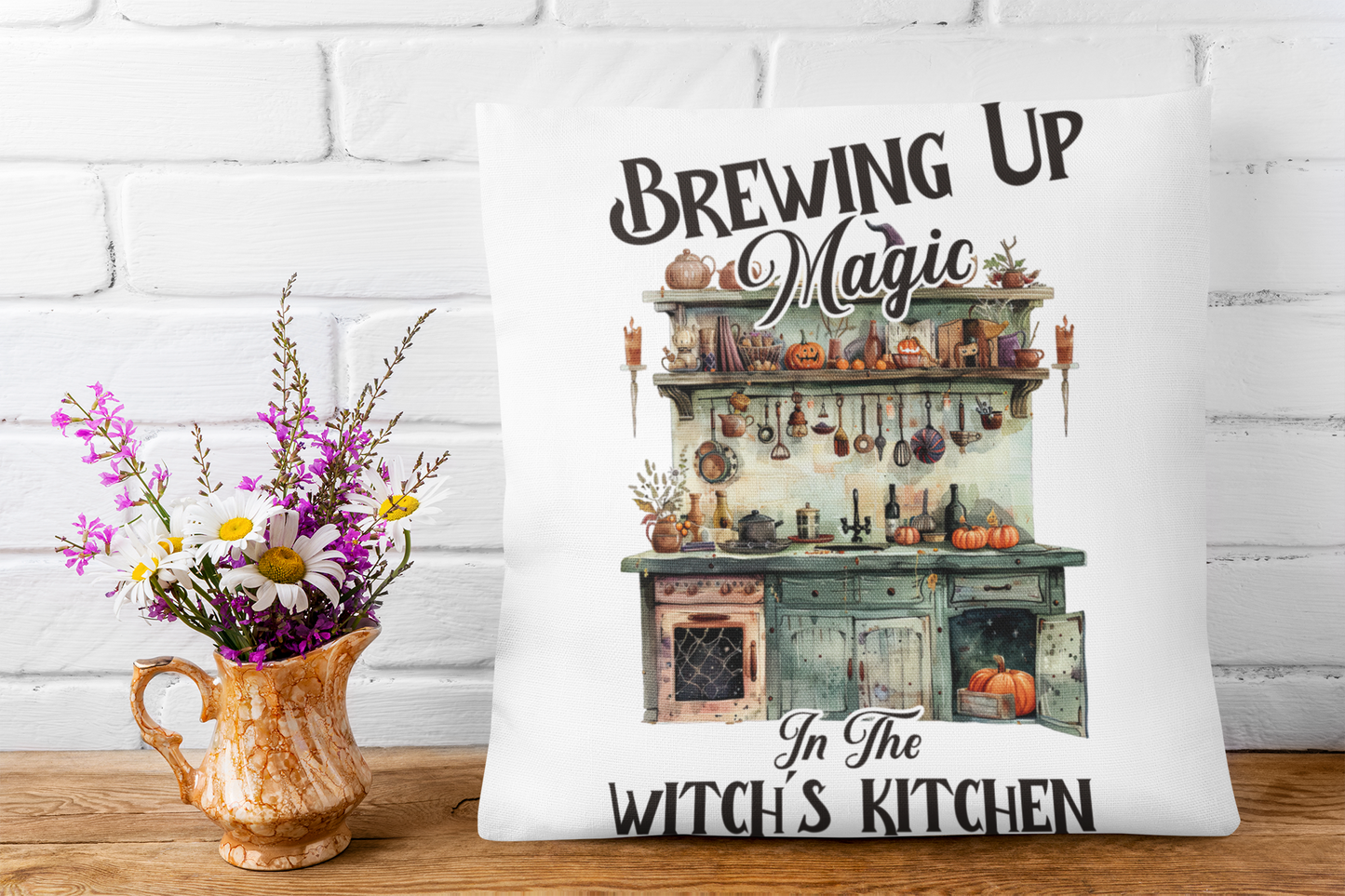 Festive Halloween Decorative Pillow Somethings Always Brewing in the Witches Kitchen