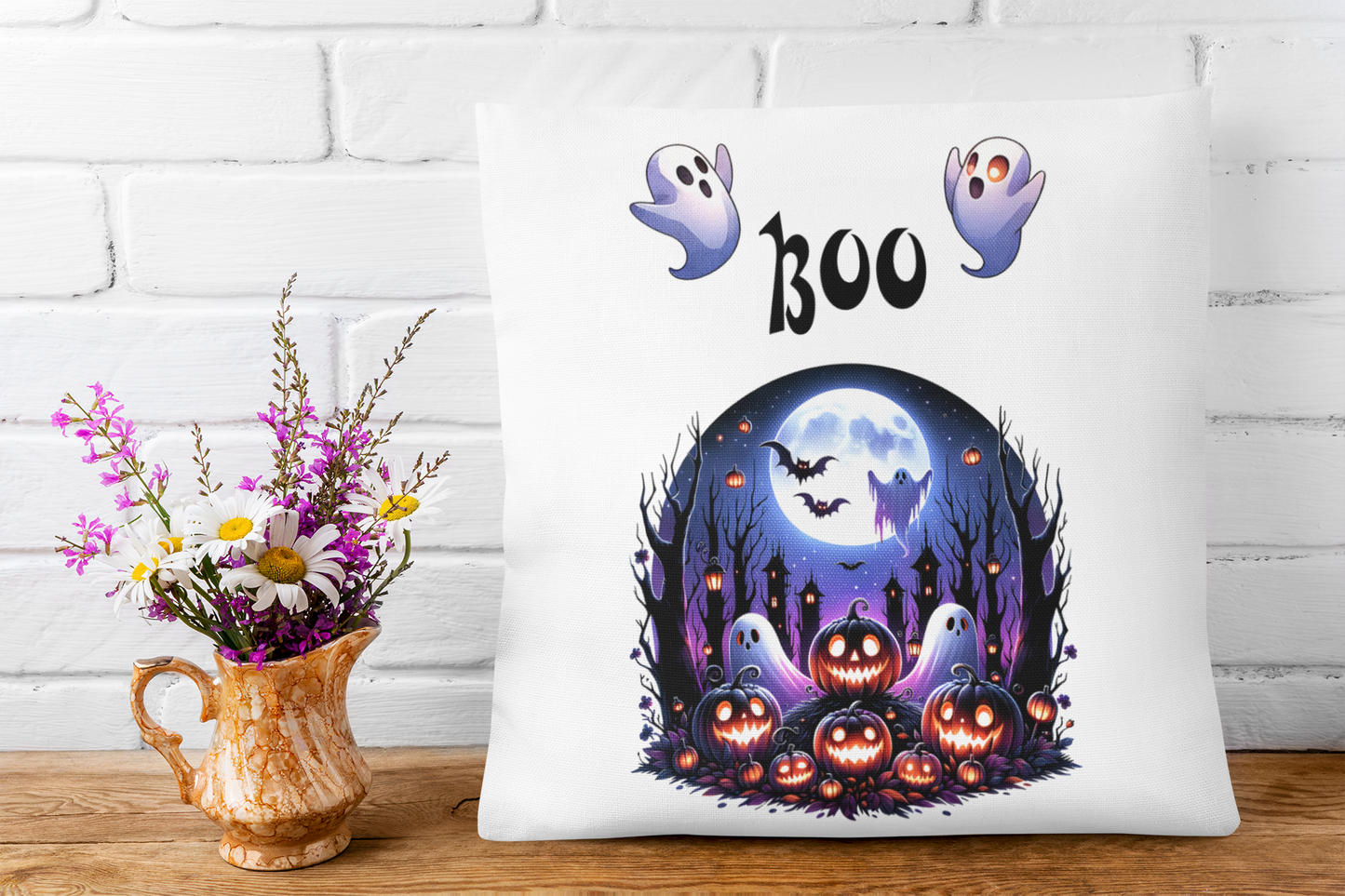 Festive Halloween Pillow Ghosts Say BOO! Have a Happy Ghostly Halloween.