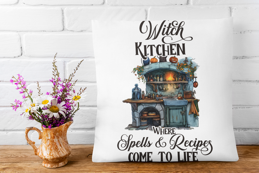 Festive Halloween Pillow Witch Kitchen With a Big Boiling Cauldron